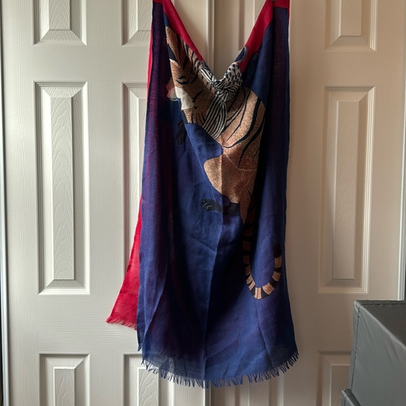 Zebra Print Scarf with Red and Navy Accents - Picture 2 of 3